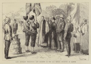 Lady Dufferin præsenterer nye farver for det 18. bengalske infanteri i Alipur af Sydney Prior Hall