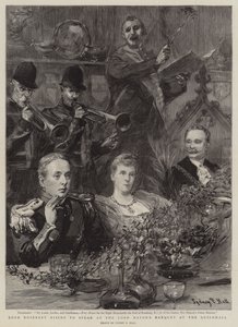 Lord Rosebery rejser sig for at tale ved overborgmesterens banket i Guildhall af Sydney Prior Hall