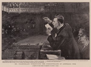 Chamberlain præsenterer lovforslaget om Commonwealth of Australia af Sydney Prior Hall
