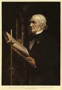 Gladstone læser lektionerne i Hawarden Church