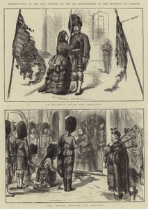 Præsentation af 79th Highlanders gamle farver til Hendes Majestæt i Osborne af Sydney Prior Hall