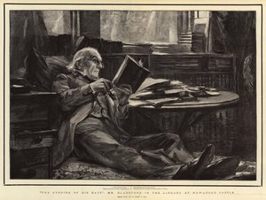 Hans dages aften, hr. Gladstone i biblioteket på Hawarden Slot af Sydney Prior Hall