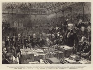 Hjemmestyredebatten i Underhuset, hr. Gladstones erklæring af Sydney Prior Hall