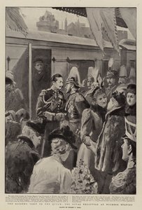 Kejserens besøg hos dronningen, den kongelige reception på Windsor Station af Sydney Prior Hall