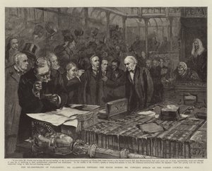 Genforsamlingen af parlamentet, hr. Gladstone, der trådte ind i huset under hr. Fowlers tale om sognerådsforslaget