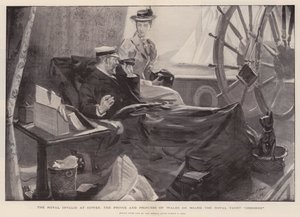Den kongelige invalide i Cowes, Prinsen og prinsessen af Wales om bord på den kongelige yacht Osborne