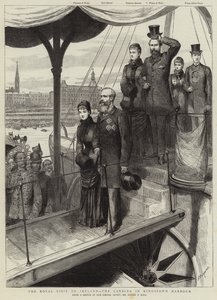 Det kongelige besøg i Irland, landgangen i Kingstown Harbour af Sydney Prior Hall