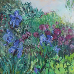 Iris med Allium af Sylvia Paul