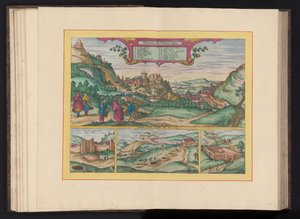 Se på Alhambra i byen Granada Granadas smukkeste slot, almindeligvis kaldet Alhambra, set fra øst (titel på objektet) af Symon Novelanus (possibly)