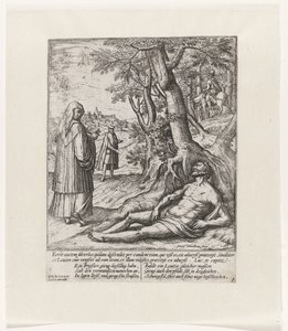En præst og en levit passerer og forlader den sårede rejsende Lignelse om den barmhjertige samaritaner (serietitel) af Symon Novelanus
