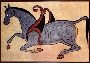 Syrisk kunst: hestevinge identificeres som Salsaiel (kosmologisk manuskript)