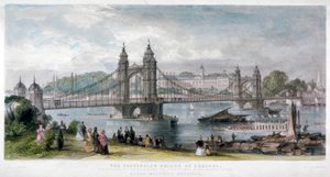 Udsigt over hængebroen i Chelsea, London, 1852. af TA Prior