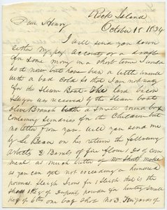 Brev signeret T.F. Smith, Rock Island, til Henry Chouteau, St. Louis, Mo., 18. oktober 1834 af T.F. Smith