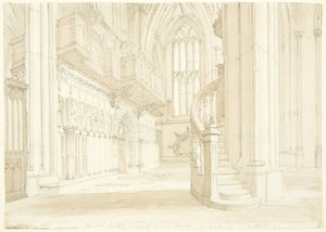 Udsigt over orgelskærmen i Bristol Cathedral af T.H. Clarke