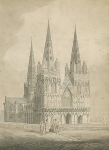 Lichfield Cathedral - West Front: sepia-tegning, nd [1782] af T Carter