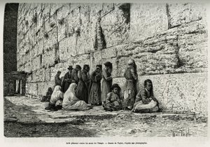 Jøder, der græder mod templets mure (klagemur). Gravering af Taylor, til illustration af La Syria d