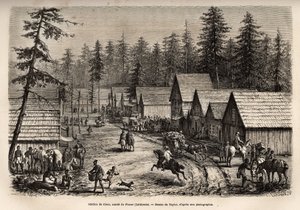 Ciscos station, greve af Placer (Nevada), hvor man kan tage hurtigtoget fra Pacific Railway (Pacific Railway), indgraveret efter Taylors tegning, der illustrerer rejsen fra Washington til San Francisco i 1868, af L. Simonin, udgivet i "L af T Taylor