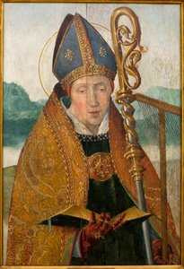 Saint Blaise - Maleri fra broder Carlos værksted (flamsk maler aktiv mellem 1517 og 1544), olie på træ, ca. 1530 (St Blaise, af broder Carlos værksted (aktiv mellem 1517-1544), olie på panel, ca. 1530 ) - Musee d