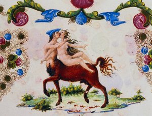 Kentaur og kvindeskikkelse, bind II f 287, v, Bible of Borso d