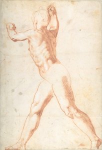 Standing Nude Man recto, Three Studies of Soldiers verso, 1550.