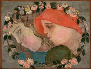 To pigebørns hoveder i en blomsterkrans af Tadeusz Makowski