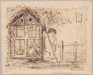 Barn under et bur med kaniner af Tadeusz Makowski