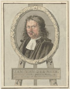 Portræt af Johannes van der Meer den Ældre, i laurbærkrans på staffeli af Tako Hajo Jelgersma (possibly)