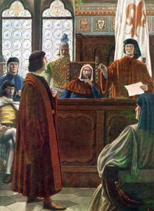 COSIMO DE MEDICI, storhertug af Toscana, forsvarer sig her mod beskyldninger fra sine fjender af Tancredi Scarpelli