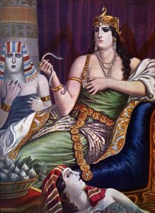 Egyptian Antiquite: "" The Death of Cleopatra"" Dronningen af Egypten Cleopatra VII Thea Philopator (69-30 f.Kr.) selvmord ved at blive bidt af to aspiciske slanger (Selvmord af Egypten Cleopatra) Illustration af Tancredi Scarpelli (1866-1937) fra " " Stor af Tancredi Scarpelli