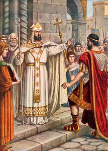 Kejser Theodosius forbudt af Sankt Ambrosius at komme ind i Milanos katedral af Tancredi Scarpelli