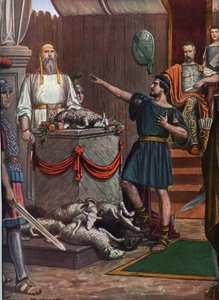 Romersk oldtid, tredje samnitsk krig: samnitisk ceremoni og ofring til hyldest til guderne før slaget ved Aquilonia i 293 f.Kr. Illustration af Tancred af Tancredi Scarpelli