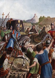 Begravelsen af kejser Otton (Othon) III af Det Hellige Rige (980-1002) fører resterne gennem Italien mod Aachen, der kæmper i sin passage mod oprørte befolkninger (kisten til Otto III, den hellige romerske kejser, der passerer gennem skarer i Italien af Tancredi Scarpelli