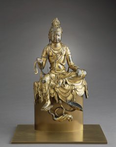 Siddende bodhisattva Avalokitesvara, 8. århundrede (bronze med forgyldning) af Tang Dynasty Chinese School