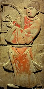 Stel, der forestiller en musiker (terracotta) af Tang Dynasty Chinese School