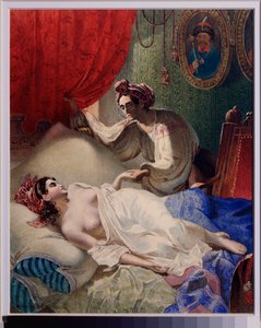 Illustration til digtet ""Poltava""af Alexander Pushkin (1799-1837). Værk af Taras Grigoryevich Shevchenko (Shevchenko) (1814-1861), akvarel, blæk og guld på papir af Taras Grigoryevich Shevchenko