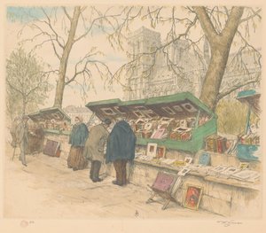 Bogboder på Quai de Montebello, Notre-Dame i baggrunden af Tavík František Šimon (signed by artist)