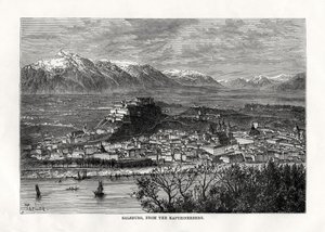 Salsburg, fra Kapuzinerberg, Østrig, 1800-tallet af Taylor