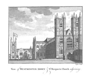 Udsigt over Westminster Abbey og St.Margarets Church tilstødende., slutningen af det 18.-begyndelsen af det 19. århundrede af Taylor