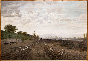 En morgen langs floden Arno. Sandgravere langs Arno, ca. 1868 (olie på lærred) af Telemaco Signorini