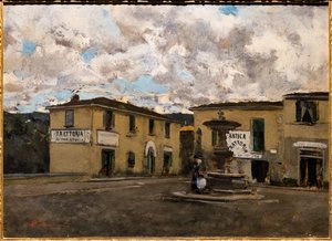 Den lille plads i Settignano i en regnvejrsdag, ca. 1861 (olie på lærred)
