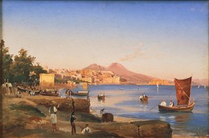 Napoli set fra Mergellina (olie på lærred)