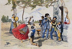 Napolitansk tarantella, gravering fra tegning af Teodoro Duclere (1814-1869), Italien