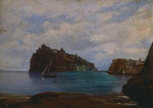 Det aragonesiske slot i Ischia (olie på lærred)