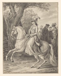 Wilhelmina af Preussen, prinsesse af Orange-Nassau, til hest af Tethart Philip Christian Haag (signed by artist)