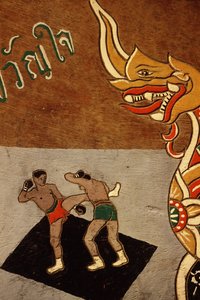 Dekoration på en oksevogn forestillende Muay Thai (maling på træ)