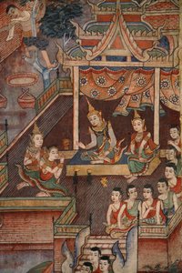 Detalje fra et vægmaleri i Viharn laikam ved Wat Phra Singh af Thai School