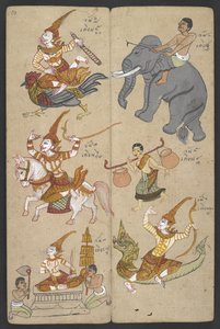 Eller 16455 f.10r, Dyr fra Zodiac, fra Phrommachat (pergament) af Thai School