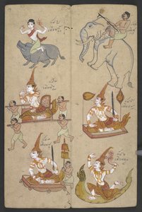 Eller 16455 f.14r, Dyr fra Zodiac, fra Phrommachat (pergament) af Thai School