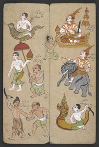 Eller 16455 f.2r, Dyr fra Zodiac, fra Phrommachat (pergament) af Thai School