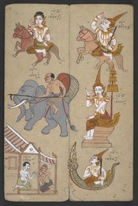 Eller 16455 f.4r, Dyr fra Zodiac, fra Phrommachat (pergament) af Thai School